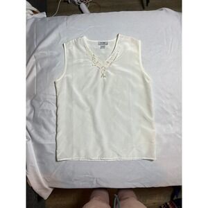 VTG Voir Womens Cream Satin Sleeveless Blouse Lace Sequin V-Neck Top Size Medium